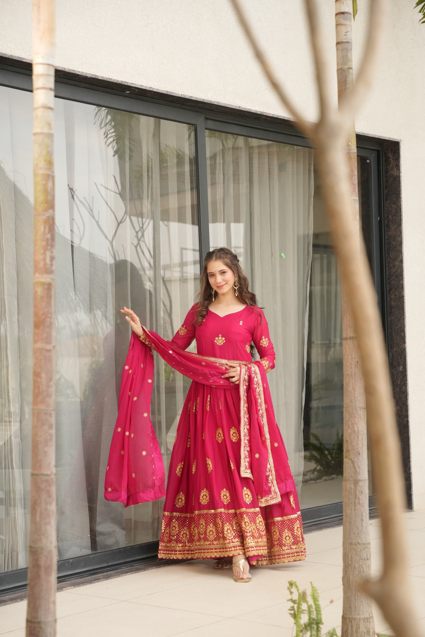 Gorgeous Star Georgette With Sequins Work Gown With Dupatta