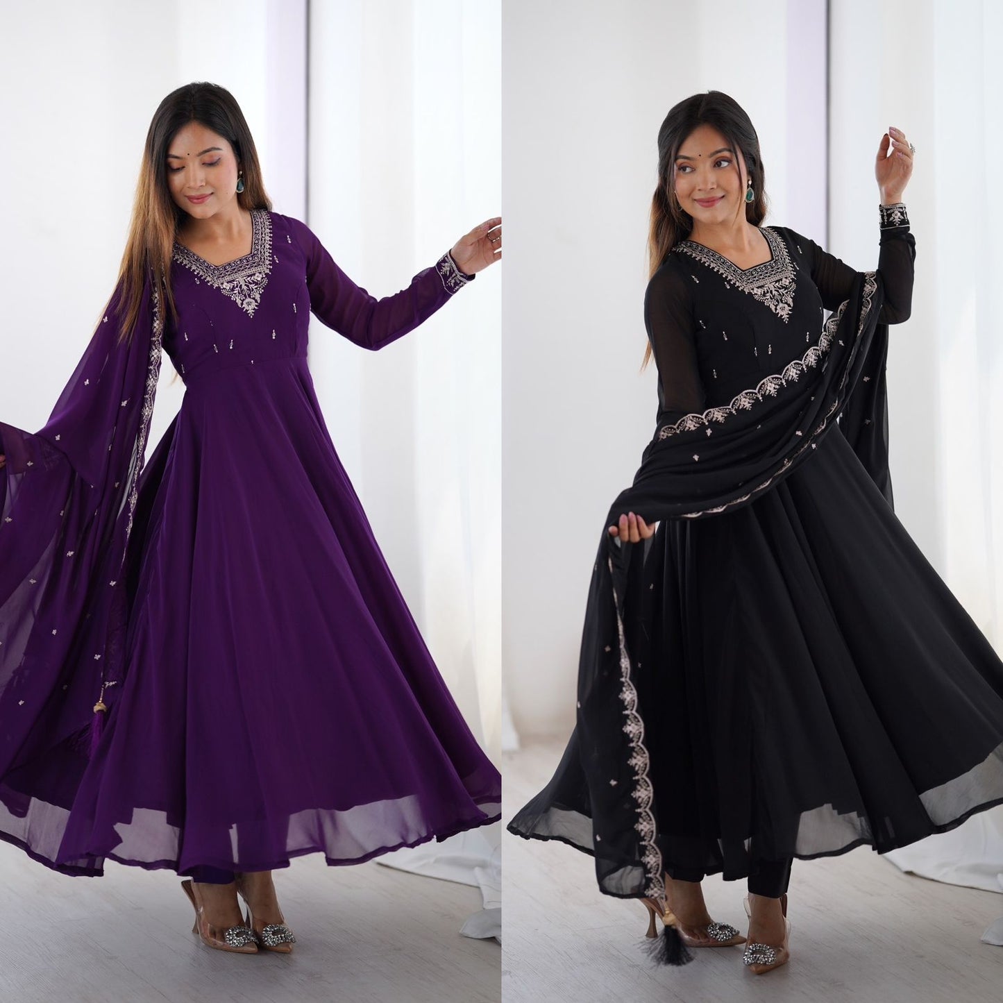 Purple Soft Fox Georgette With Fancy Embroidery 3pc Kurta Set