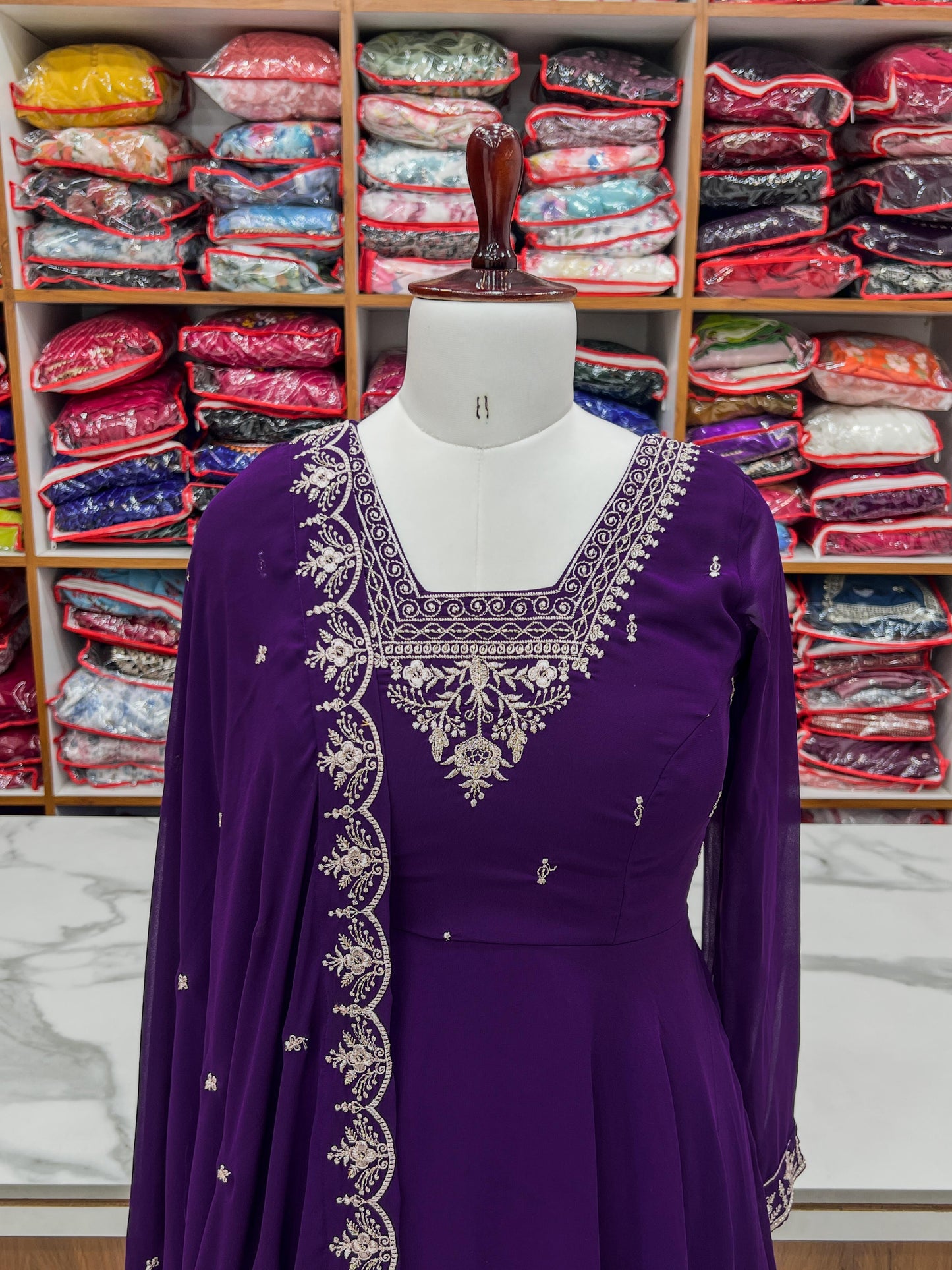Purple Soft Fox Georgette With Fancy Embroidery 3pc Kurta Set