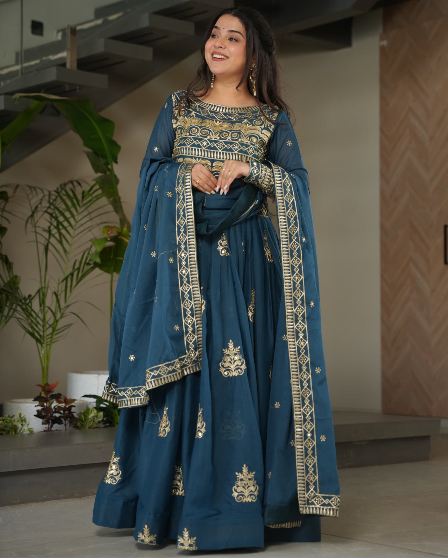 Rama Chinnon Sequins-Multi Beads Work Gown With Dupatta