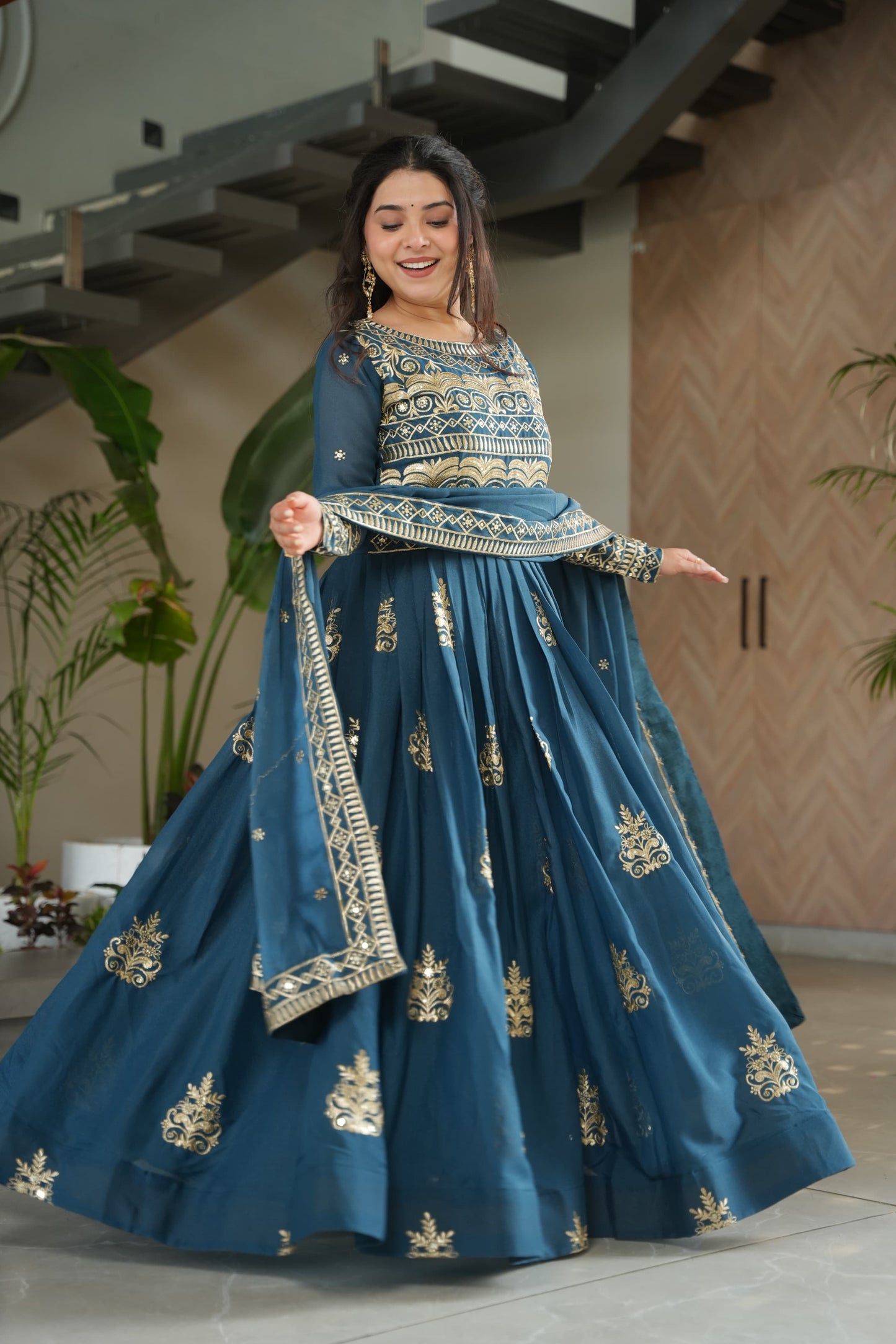 Rama Chinnon Sequins-Multi Beads Work Gown With Dupatta