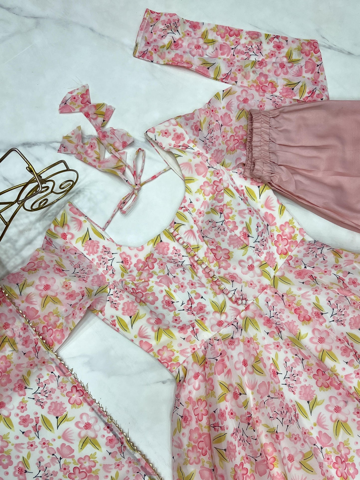 Pink Heavy Orange Chiffon with Floral Print 3pc Kurta Set