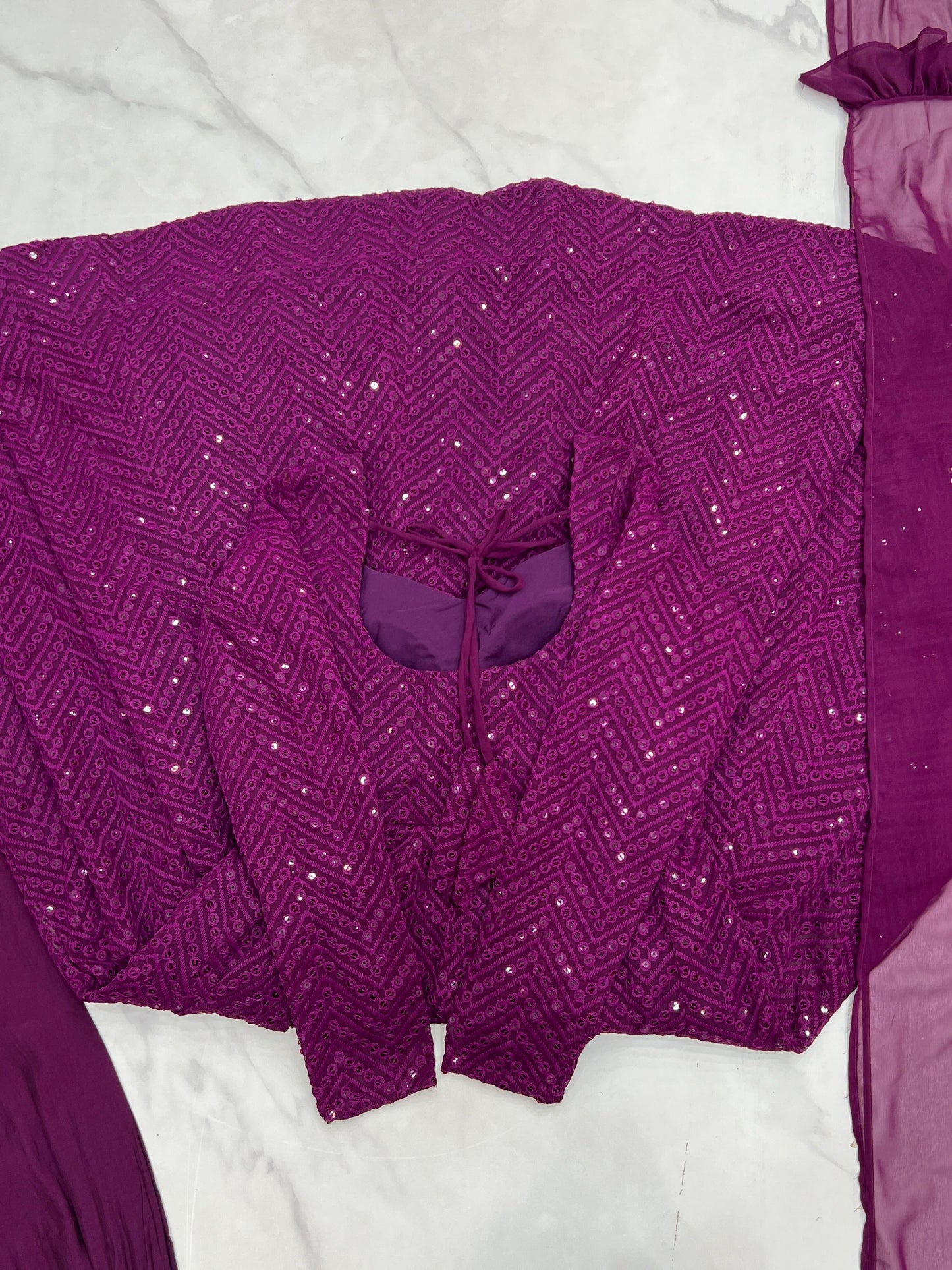 Wine Heavy Pure Soft Fox Georgette with Lucknowi Sequins Work 3pc Kurta Set