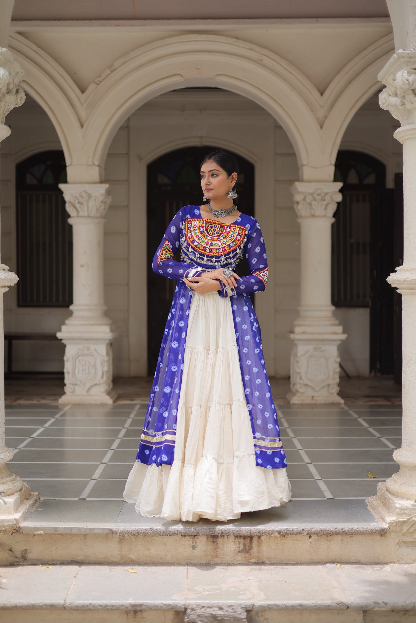 Blue color Kora Cotton  Bandhani Print Lehenga With Kurti