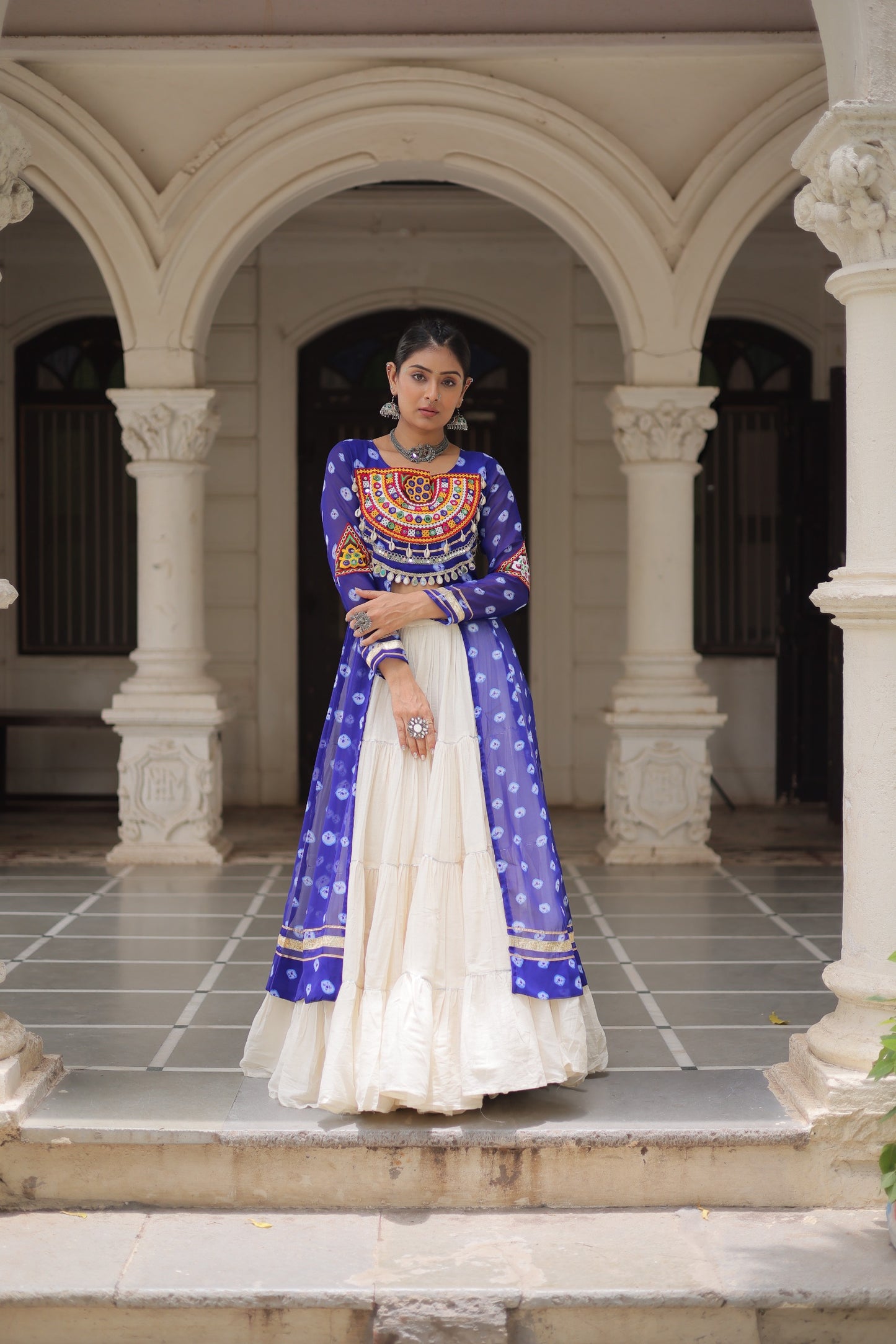 Blue color Kora Cotton  Bandhani Print Lehenga With Kurti