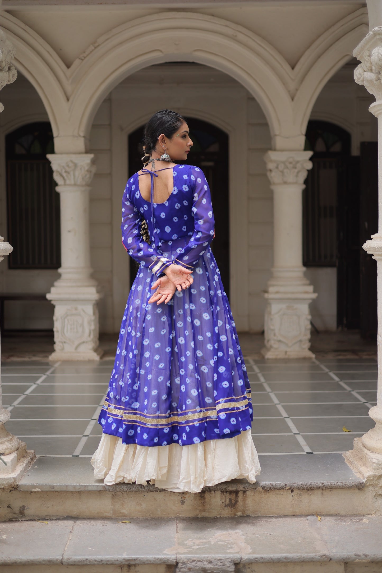 Blue color Kora Cotton  Bandhani Print Lehenga With Kurti