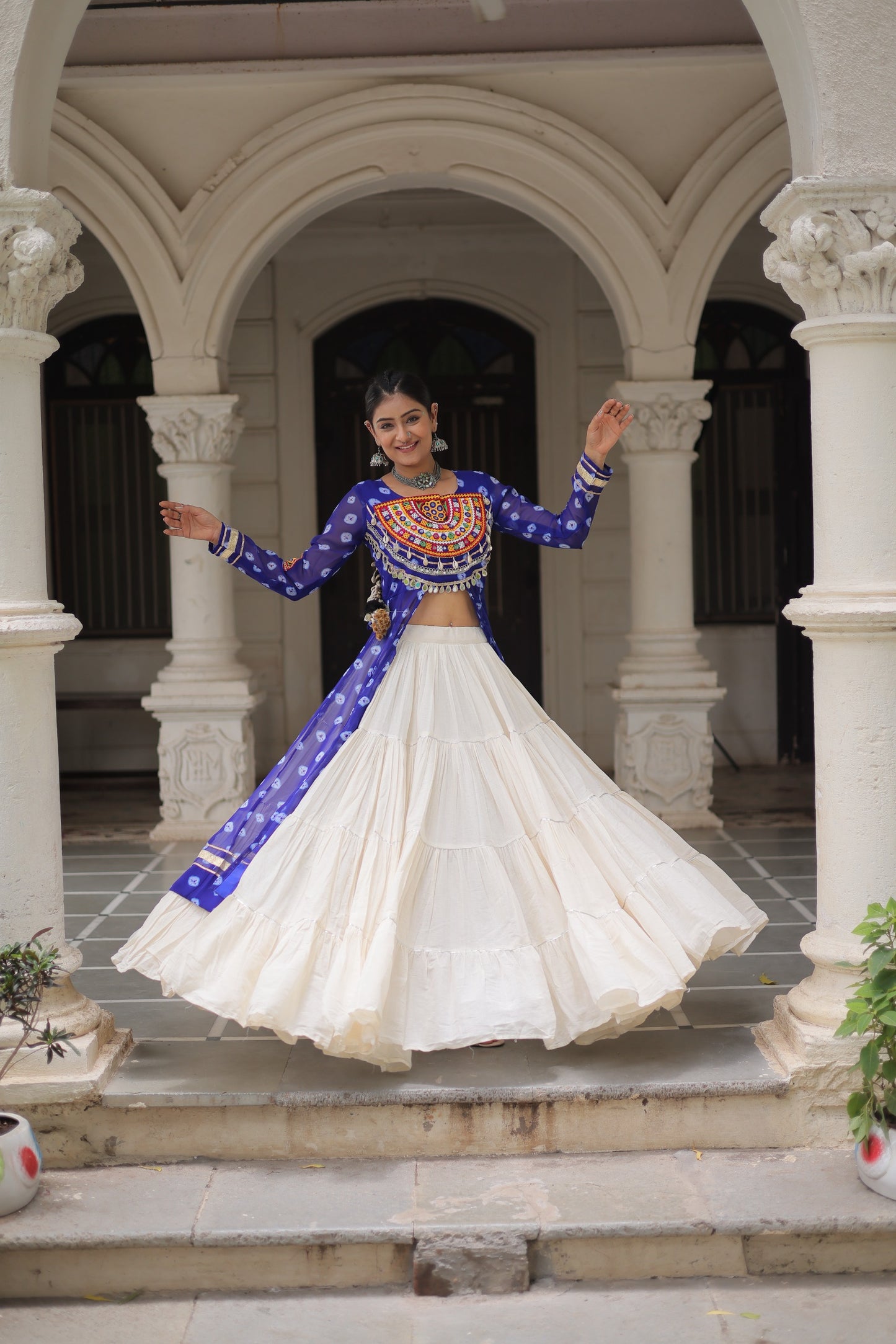 Blue color Kora Cotton  Bandhani Print Lehenga With Kurti