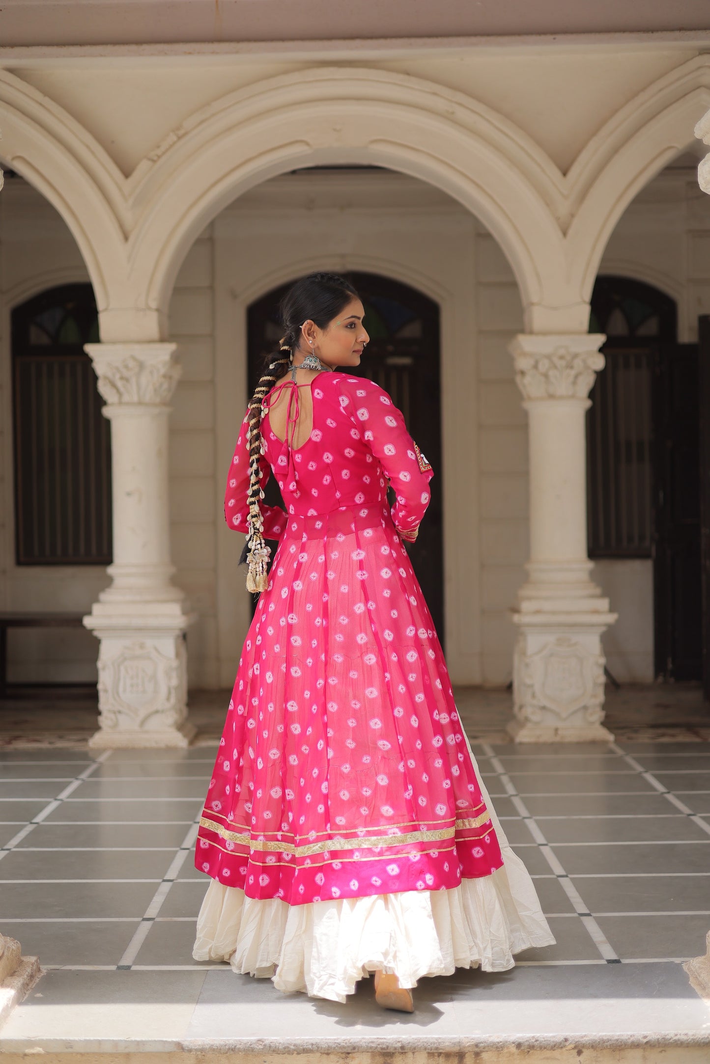 Pink color Kora Cotton  Bandhani Print Lehenga With Kurti