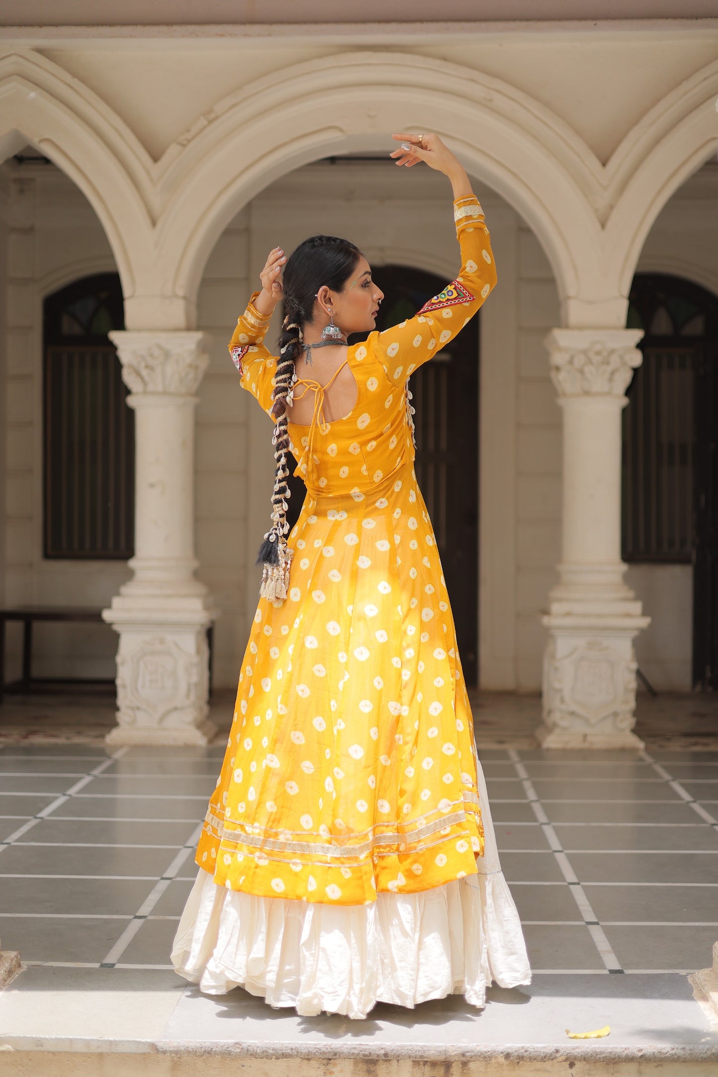 Yellow color Kora Cotton  Bandhani Print Lehenga With Kurti