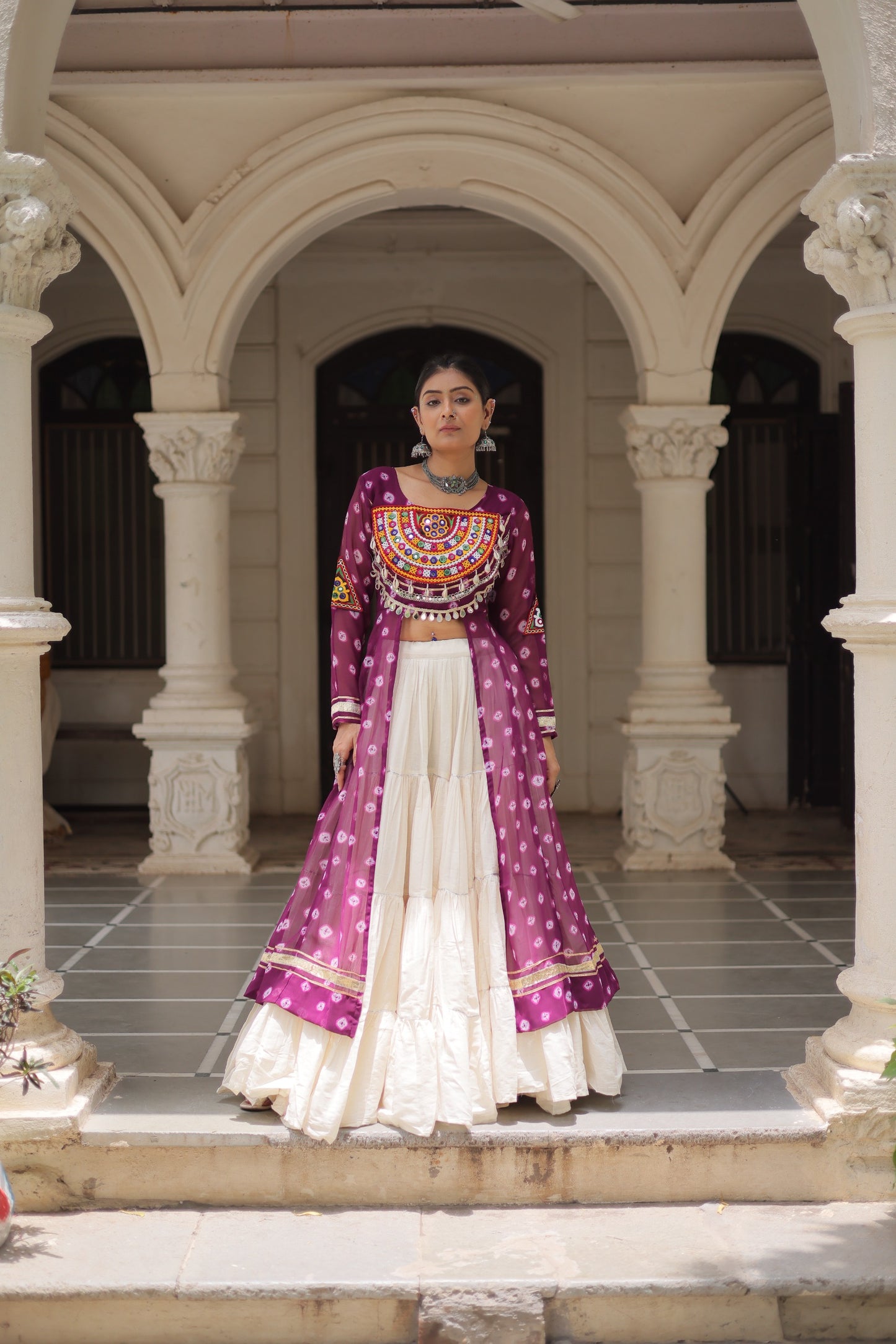 Purple color Kora Cotton  Bandhani Print Lehenga With Kurti