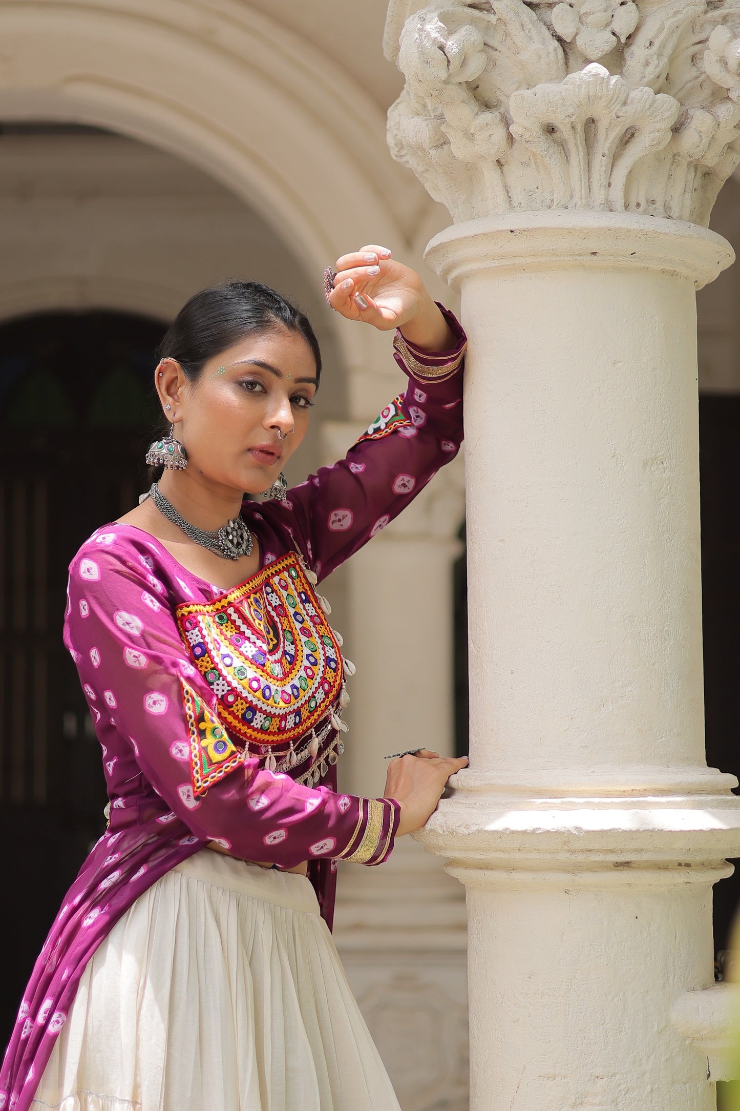 Purple color Kora Cotton  Bandhani Print Lehenga With Kurti