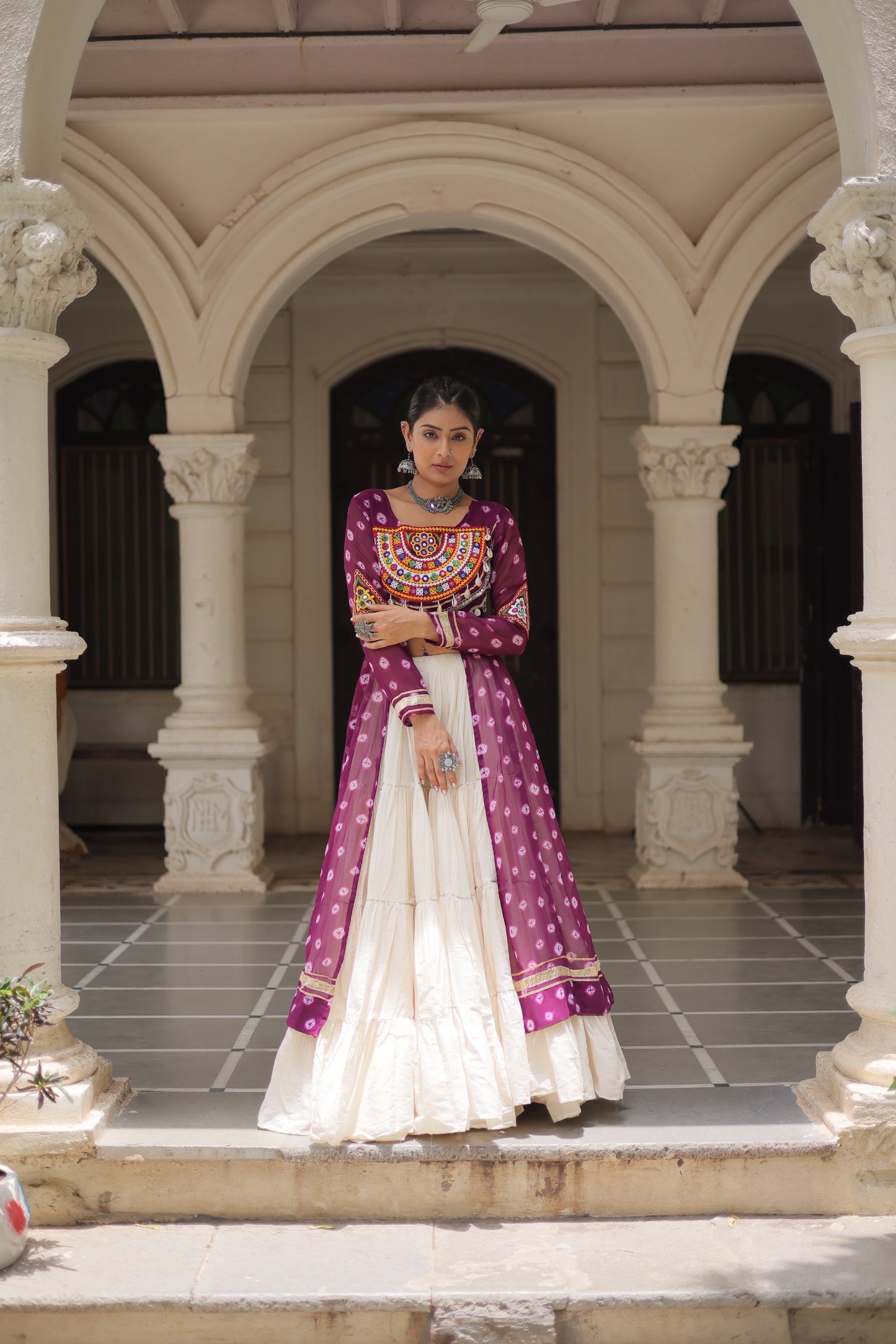Purple color Kora Cotton  Bandhani Print Lehenga With Kurti