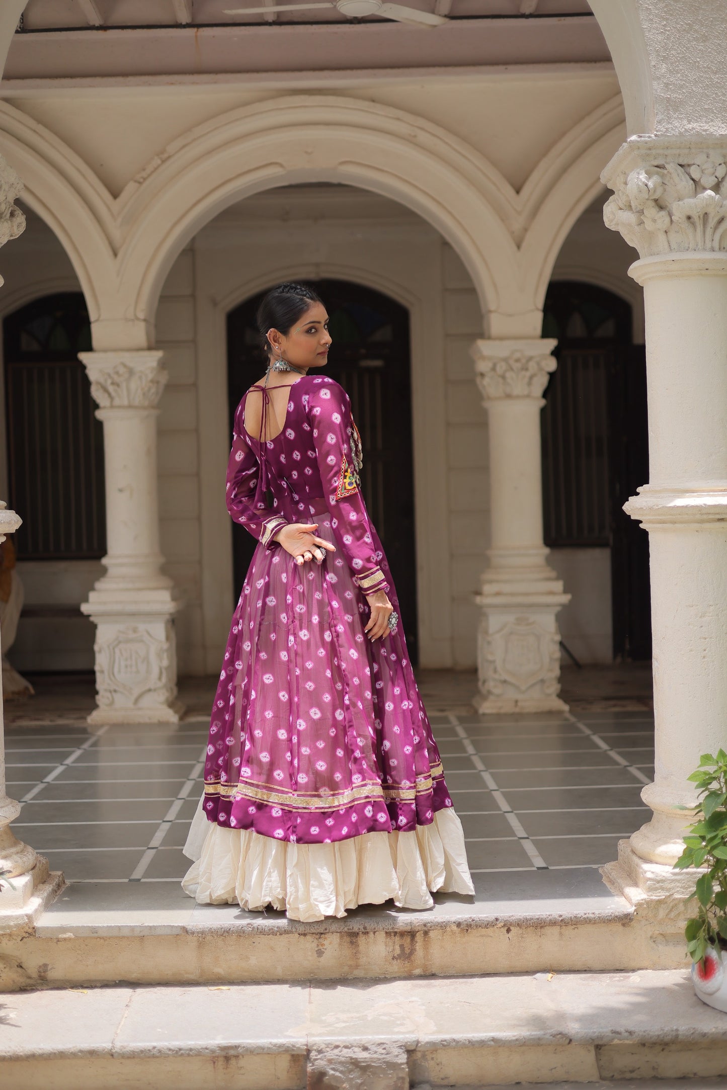 Purple color Kora Cotton  Bandhani Print Lehenga With Kurti