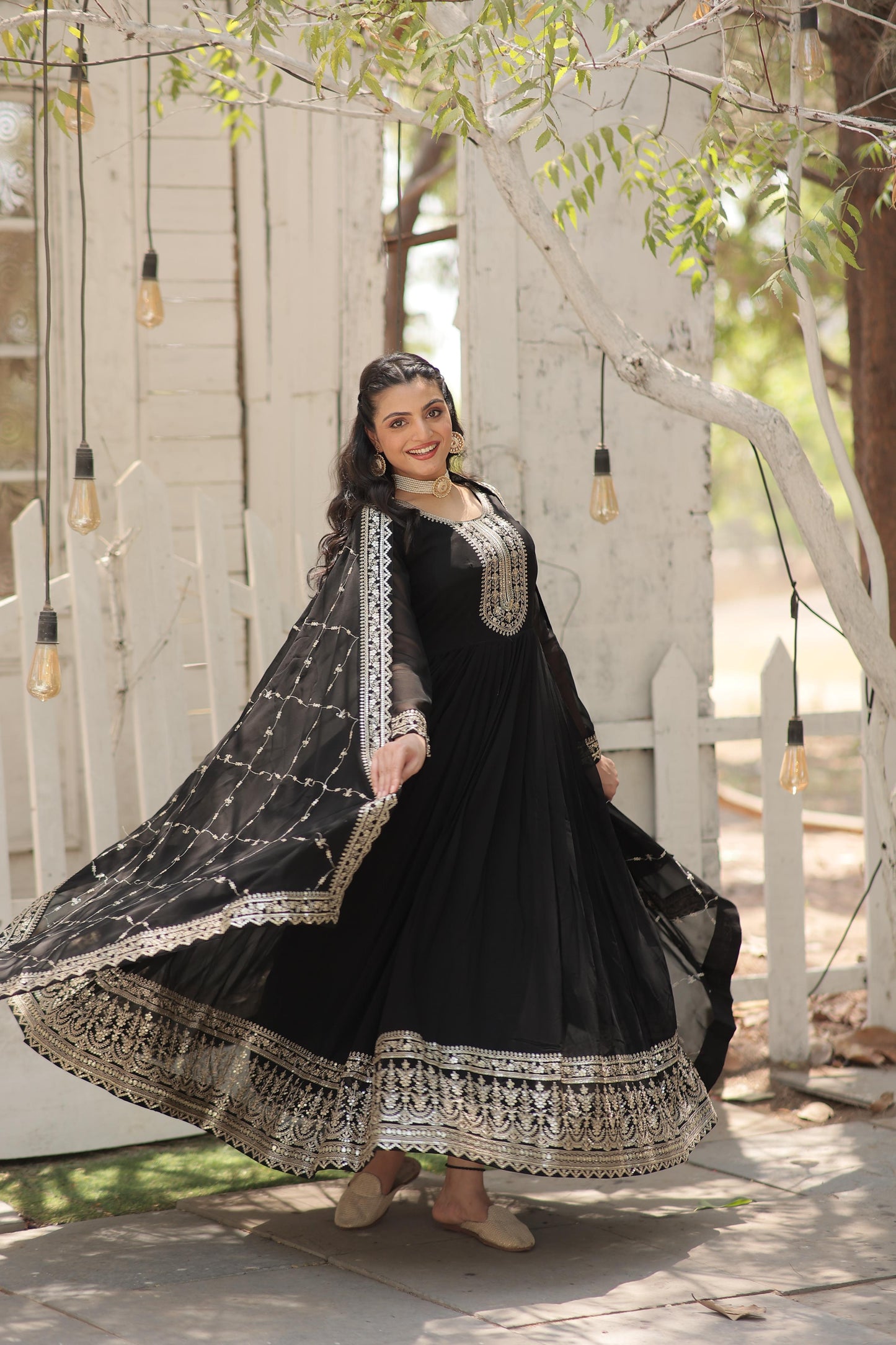 ELEGANT WINE COLOR  ANARKALI GOWN WITH FAUX BLOOMING DUPATTA