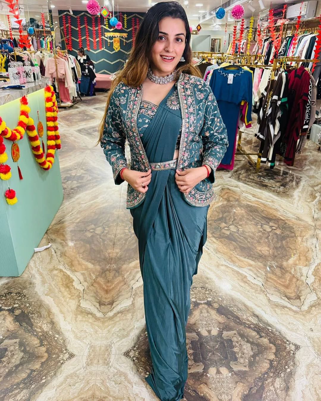 Heavy Satin Embroidery Work Saree