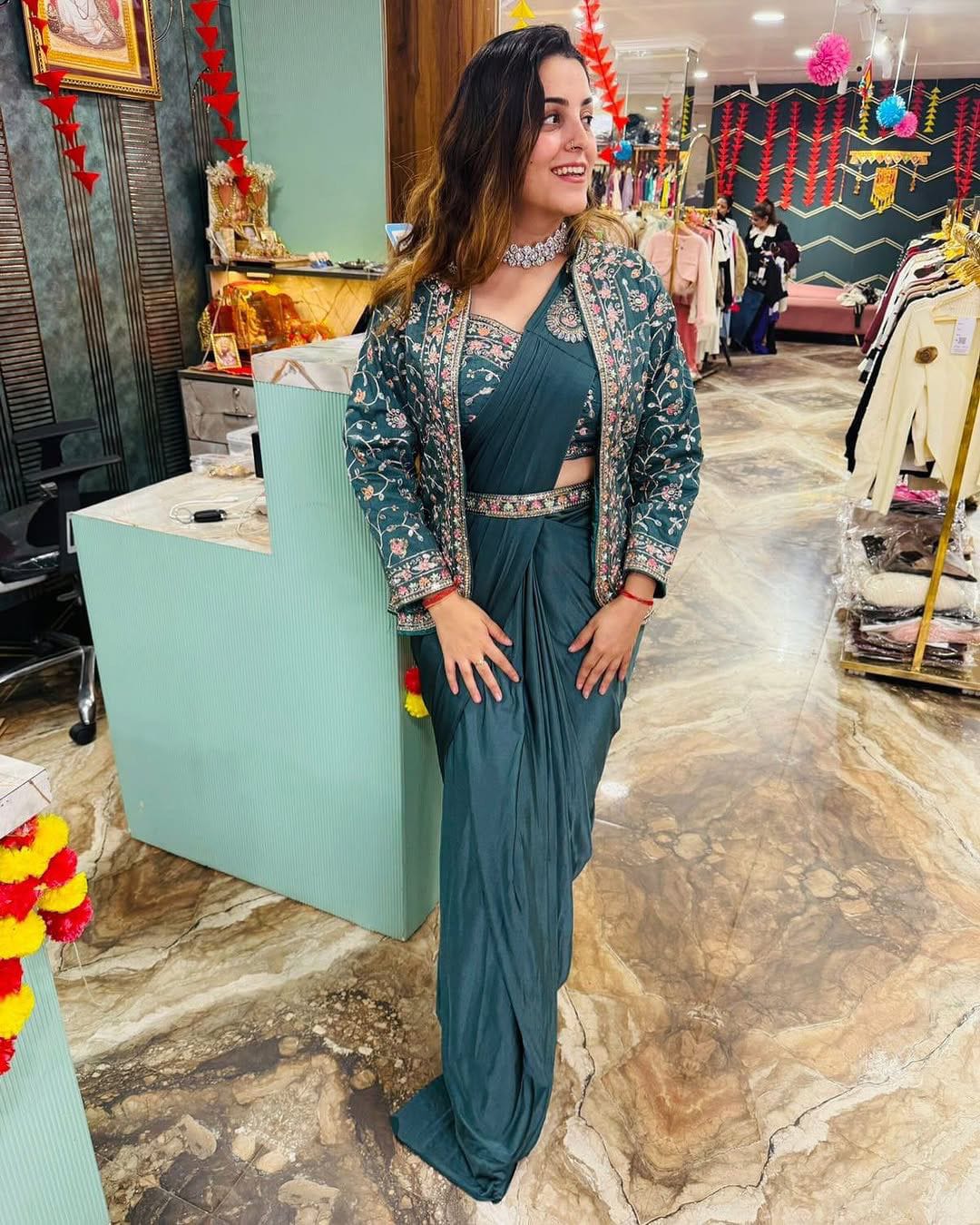 Heavy Satin Embroidery Work Saree