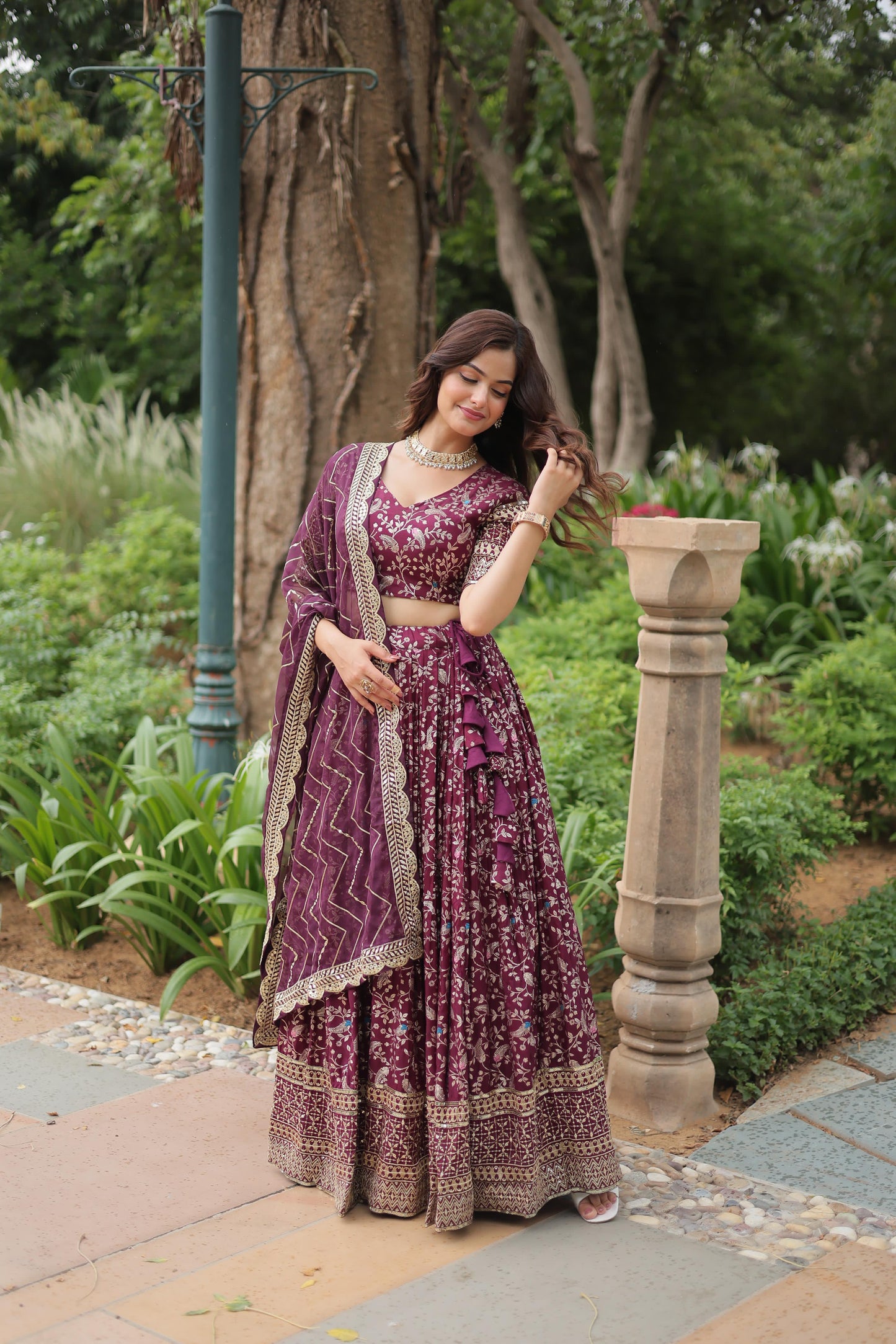 Golden Embroidered Sequins work With Viscose Jacquard Lehenga
