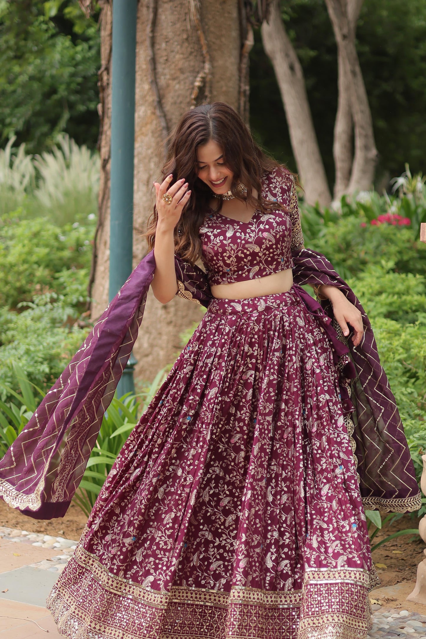 Golden Embroidered Sequins work With Viscose Jacquard Lehenga