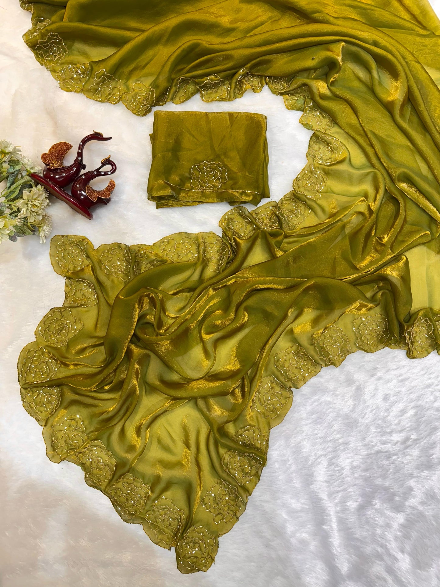 Dark Maroon Pure Space Silk With Katdana Handwork Saree