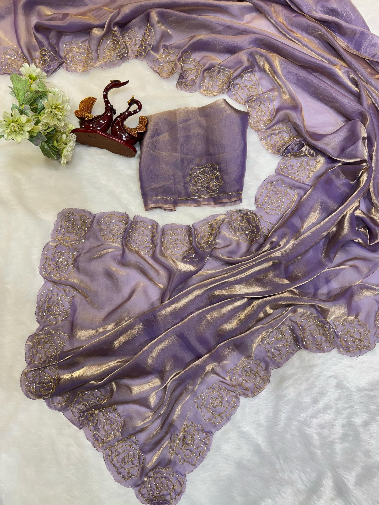 Dark Maroon Pure Space Silk With Katdana Handwork Saree