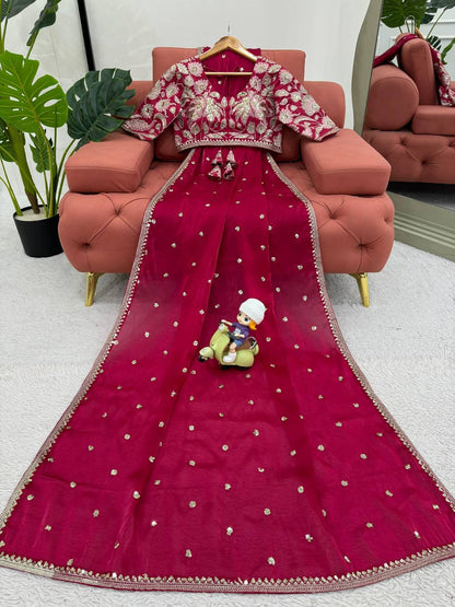 Rose Red Jimmy Chu Sequince Work Saree