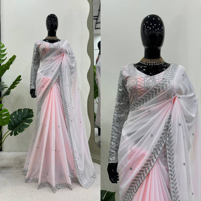 Baby Pink Faux Georgette Saree
