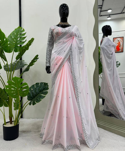Baby Pink Faux Georgette Saree