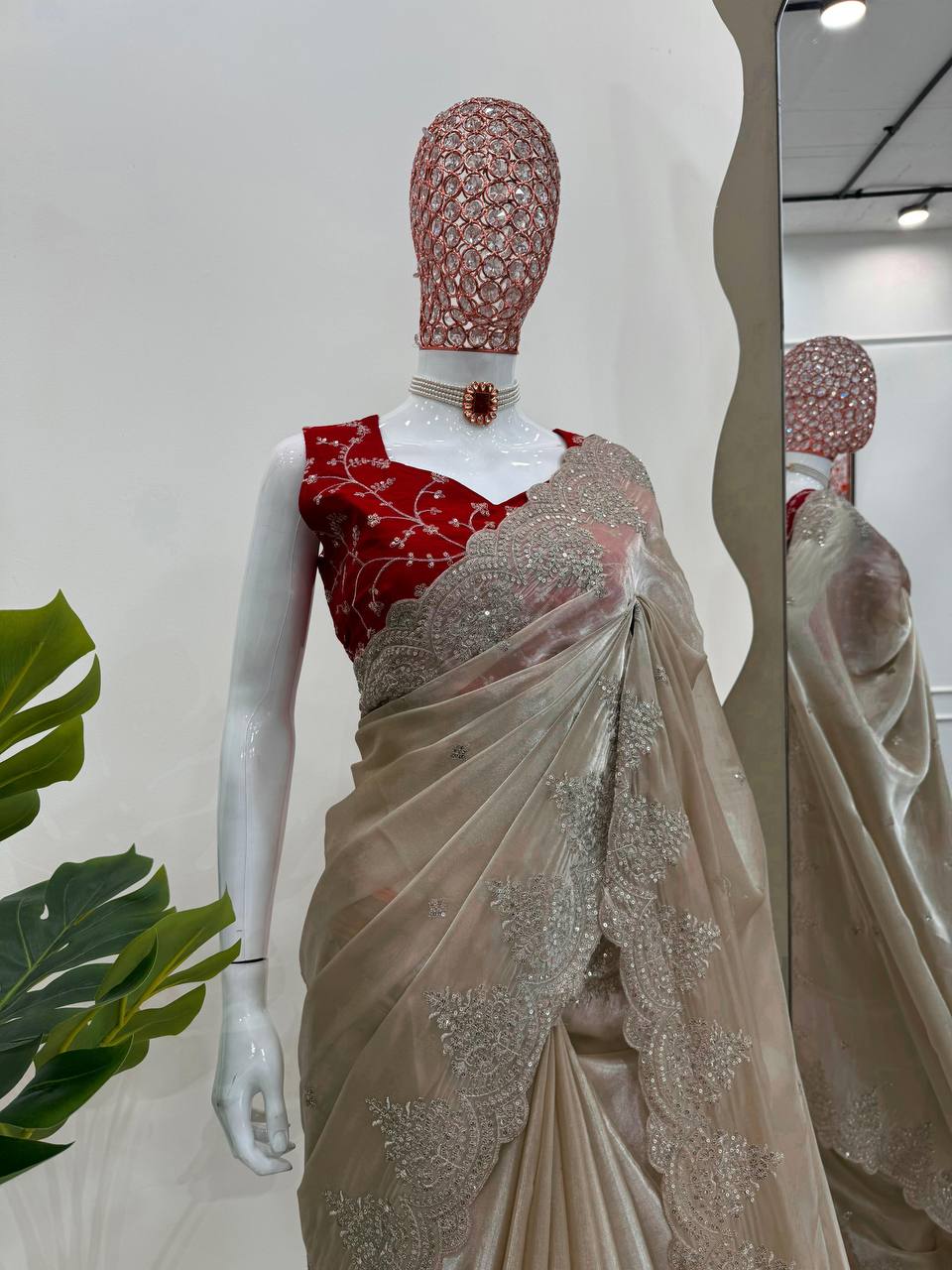 Golden Jimmy Chu Thred Sequnce Work Saree