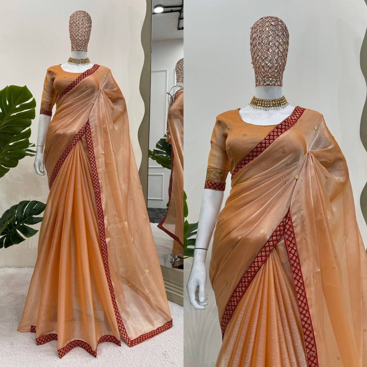 Light Orange Burrberry Silk Saree