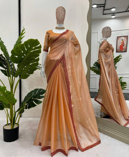 Light Orange Burrberry Silk Saree
