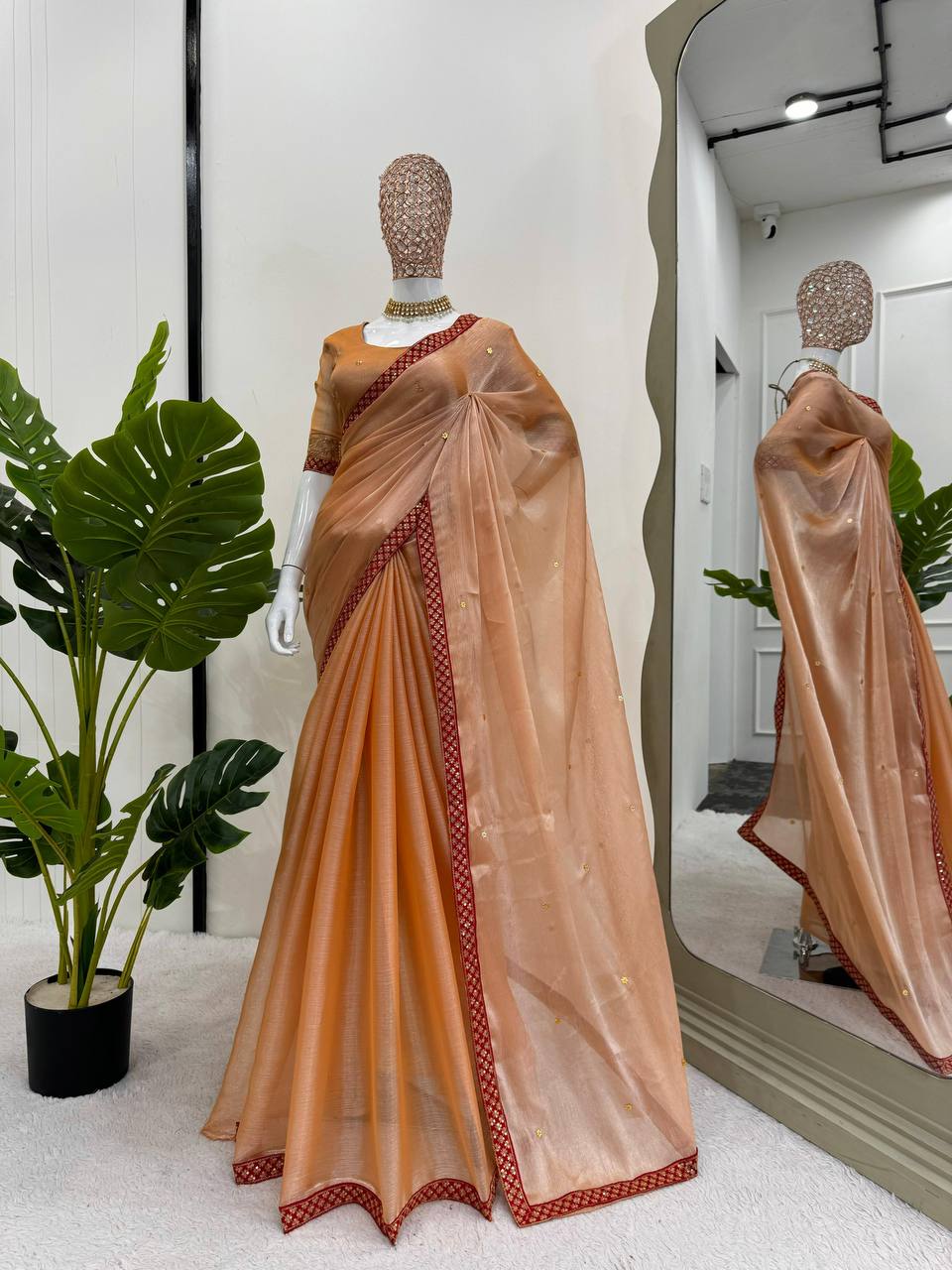Light Orange Burrberry Silk Saree