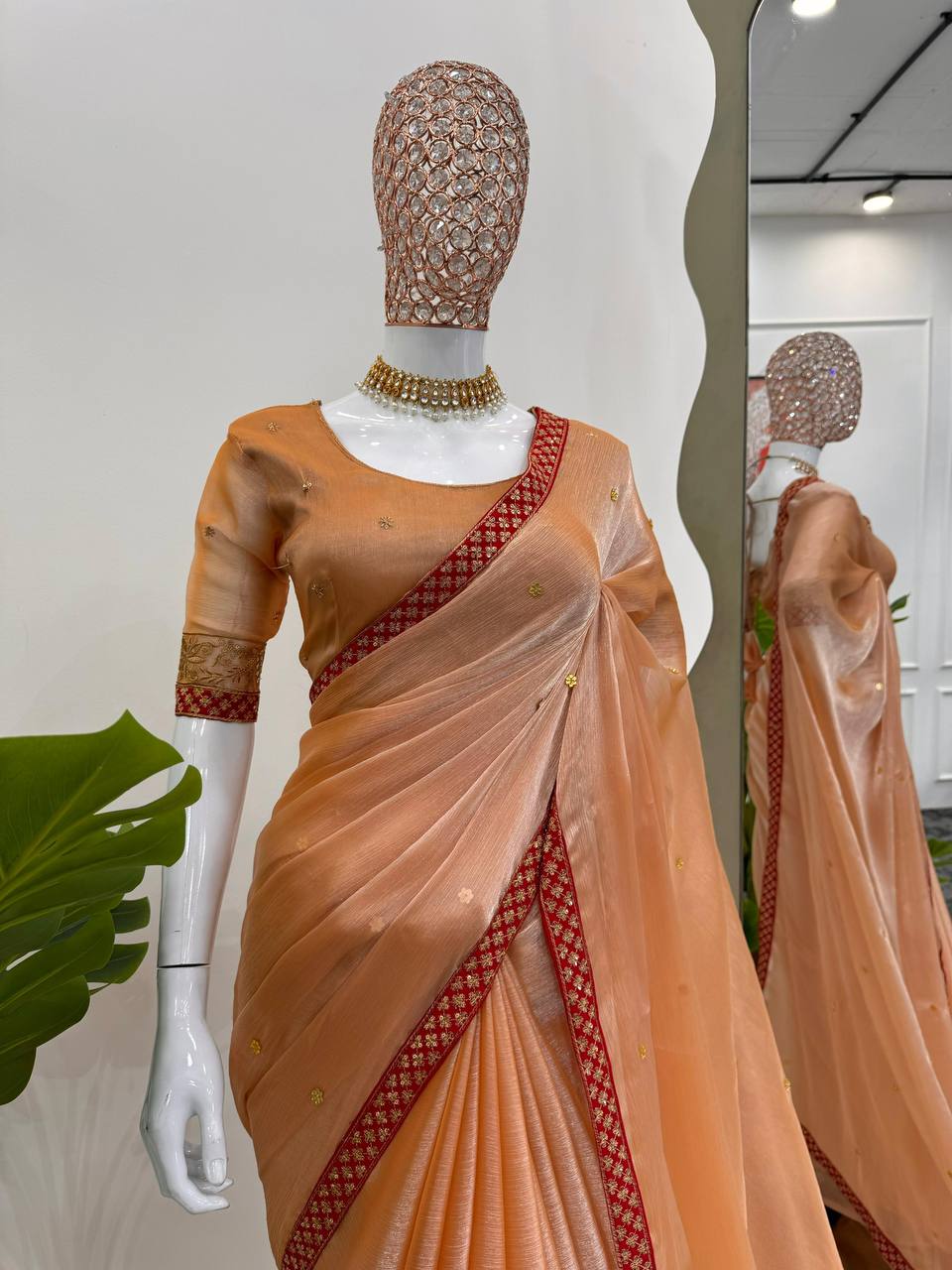 Light Orange Burrberry Silk Saree