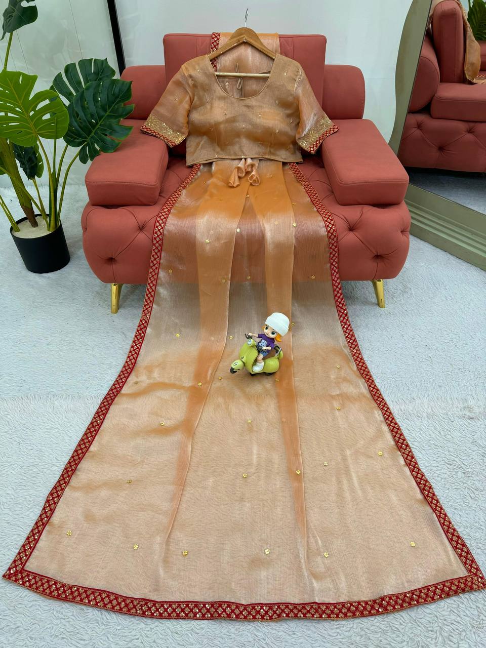 Light Orange Burrberry Silk Saree