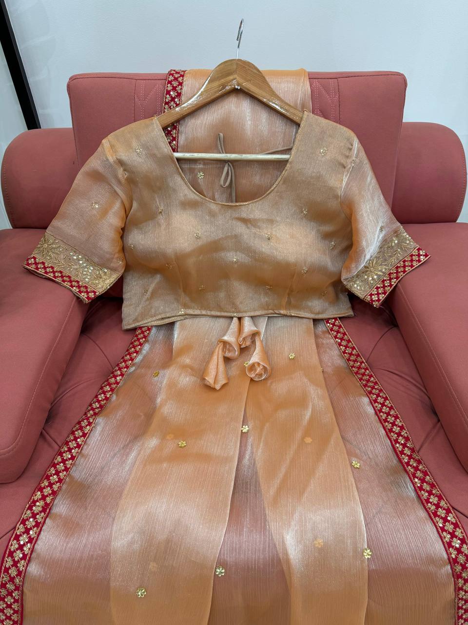 Light Orange Burrberry Silk Saree