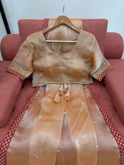 Light Orange Burrberry Silk Saree