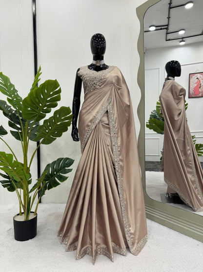Steal Cream Japan Satin Silk Saree