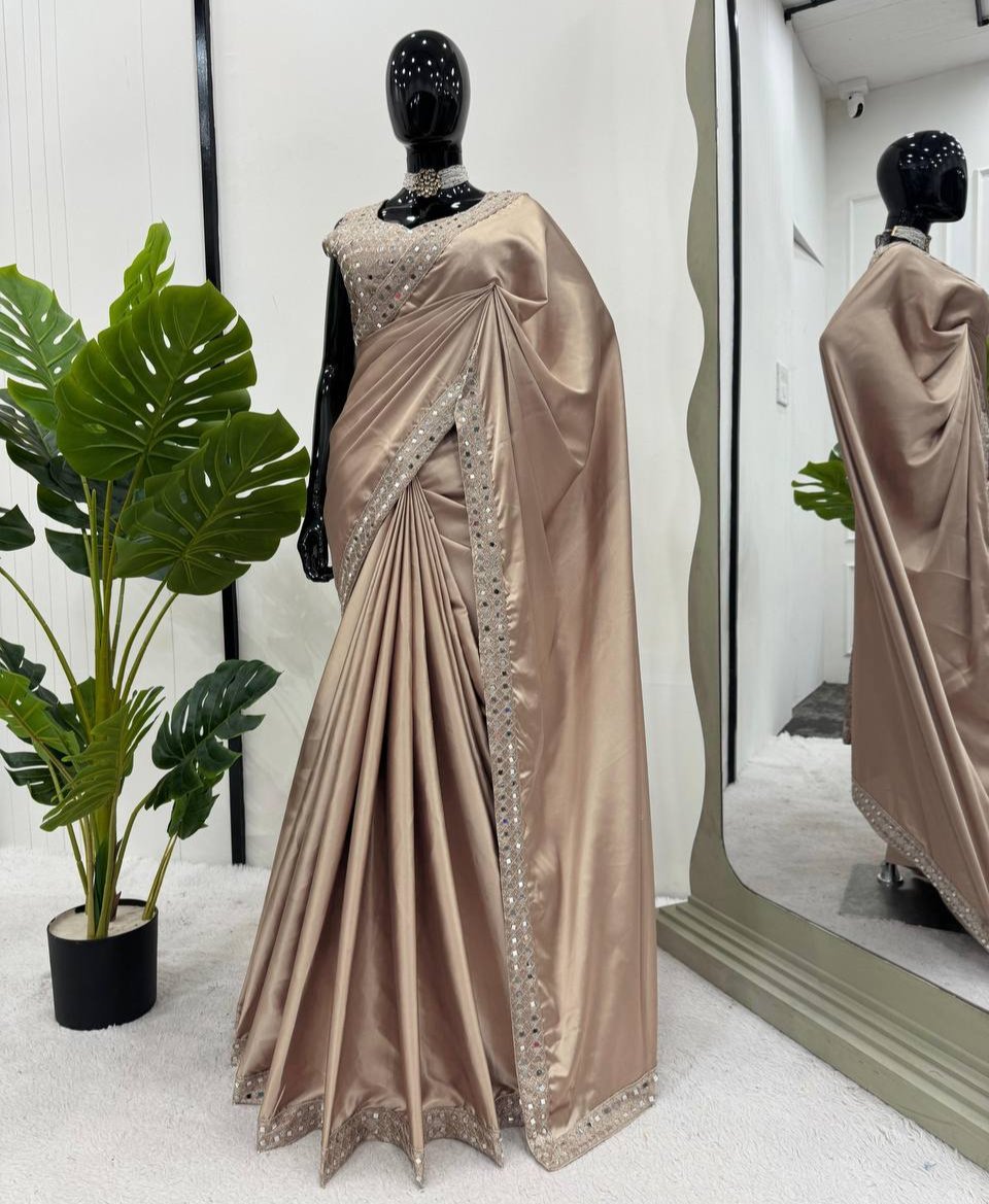 Steal Cream Japan Satin Silk Saree