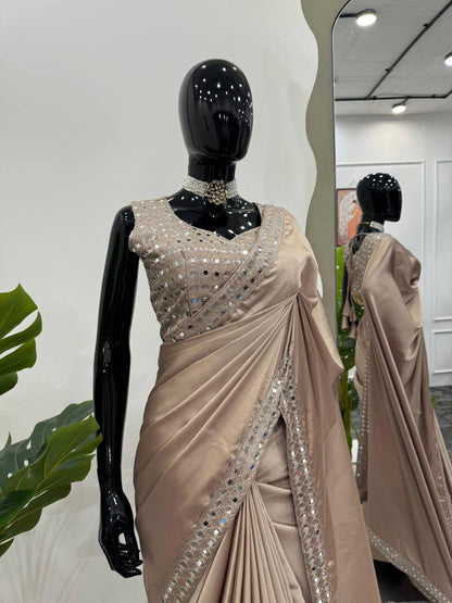 Steal Cream Japan Satin Silk Saree