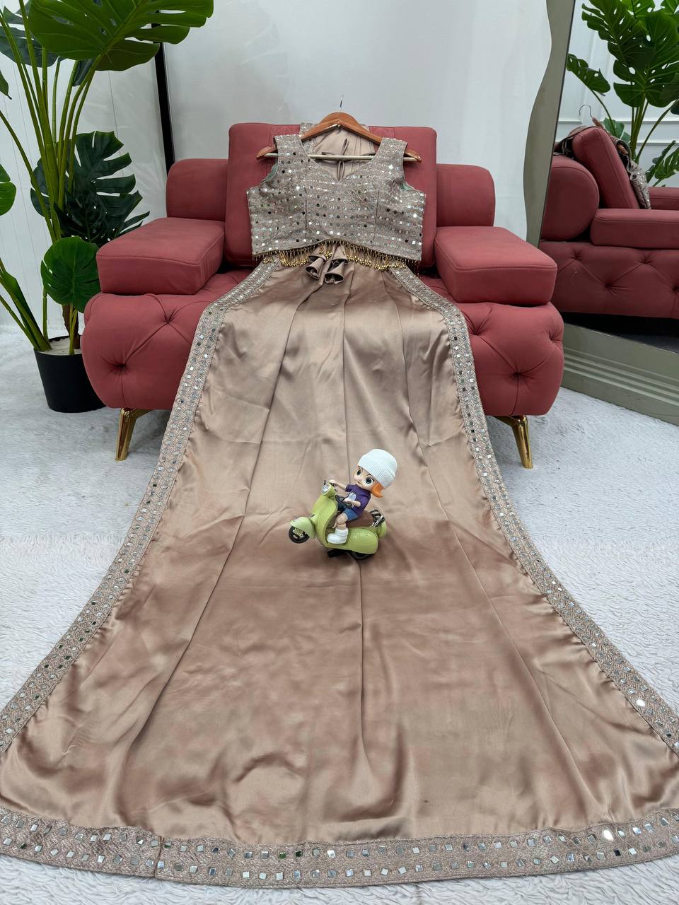 Steal Cream Japan Satin Silk Saree