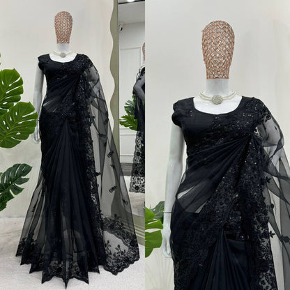 Black Organza Silk With Sequince Work Saree