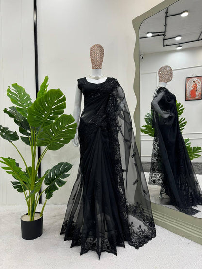 Black Organza Silk With Sequince Work Saree