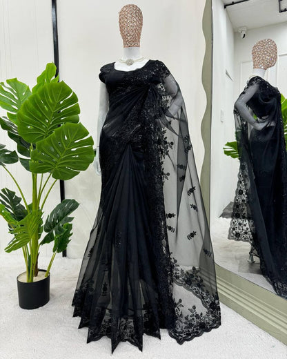 Black Organza Silk With Sequince Work Saree