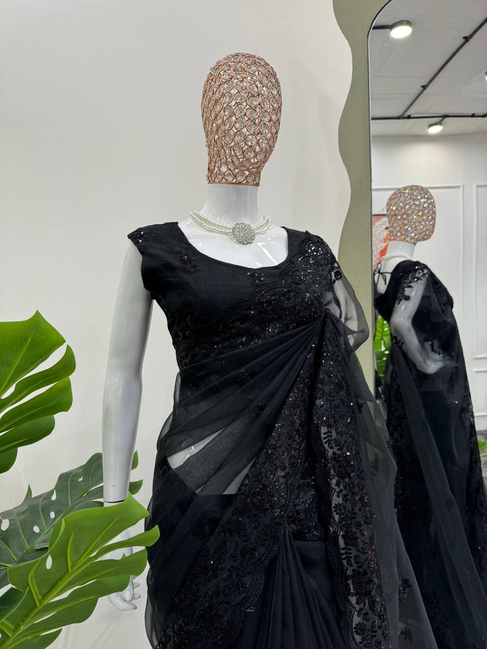 Black Organza Silk With Sequince Work Saree