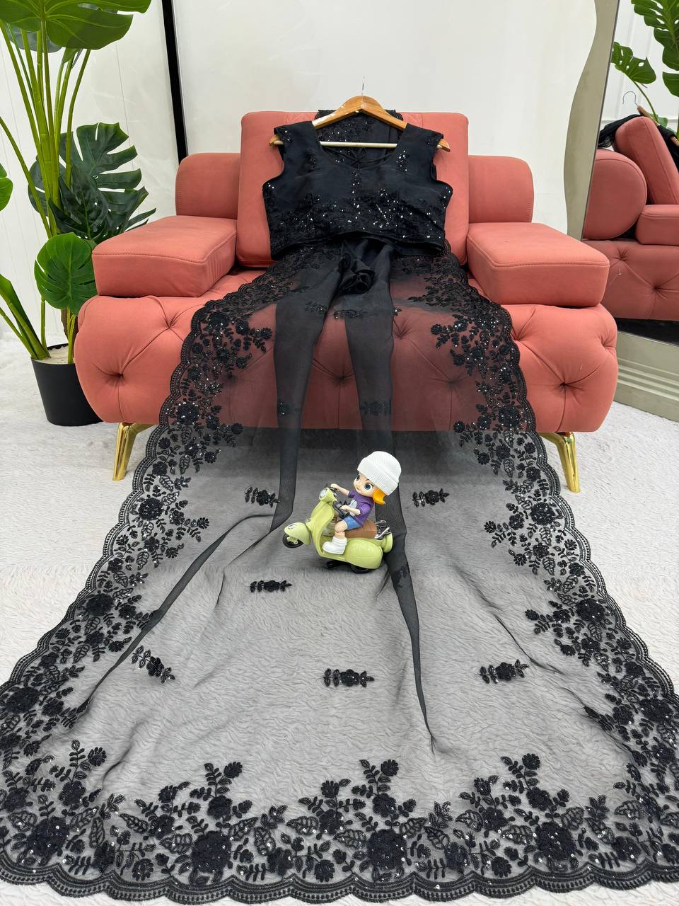 Black Organza Silk With Sequince Work Saree