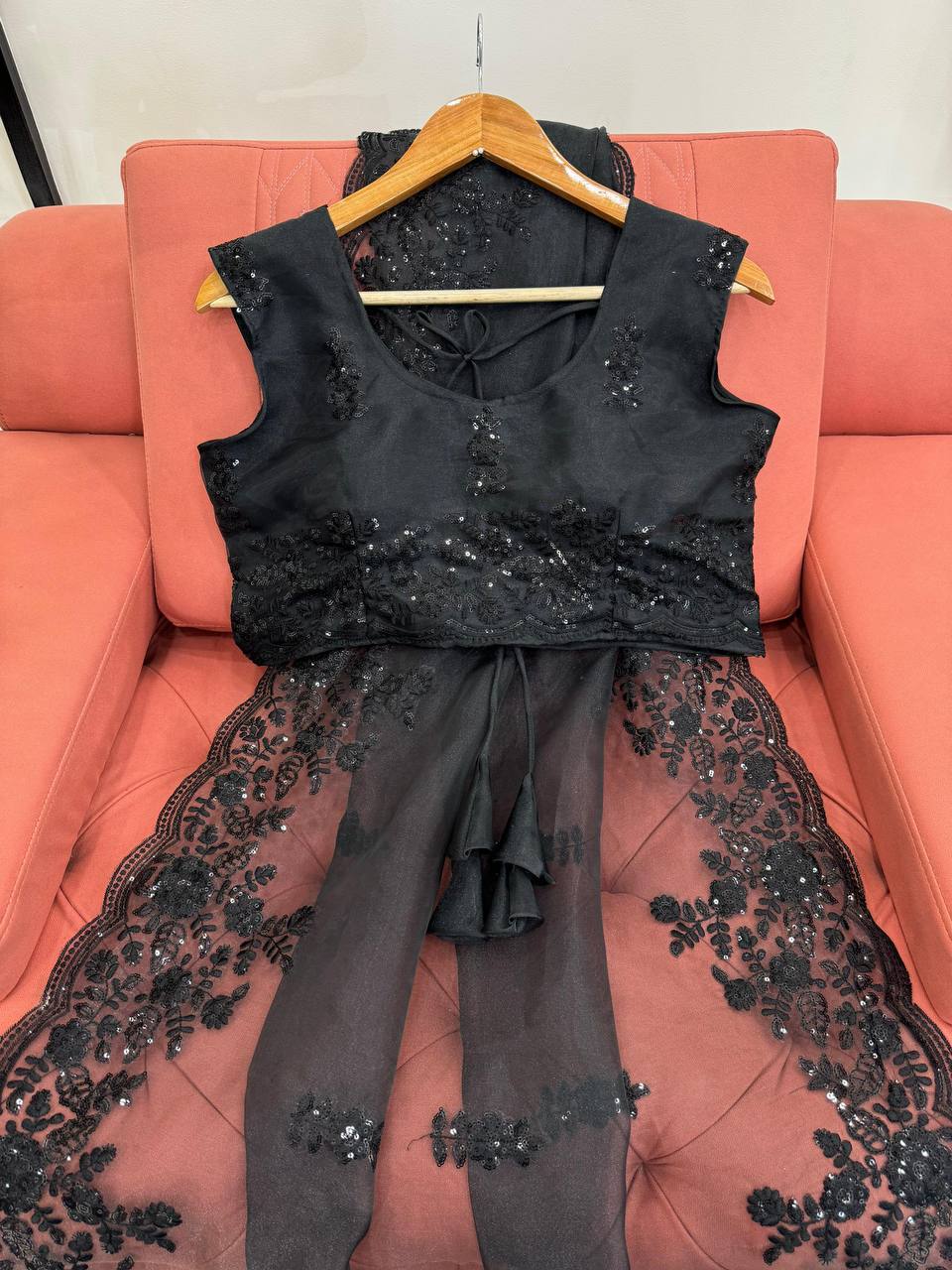 Black Organza Silk With Sequince Work Saree