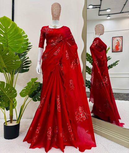 Red Jimmy Chu Sequnce Work Saree