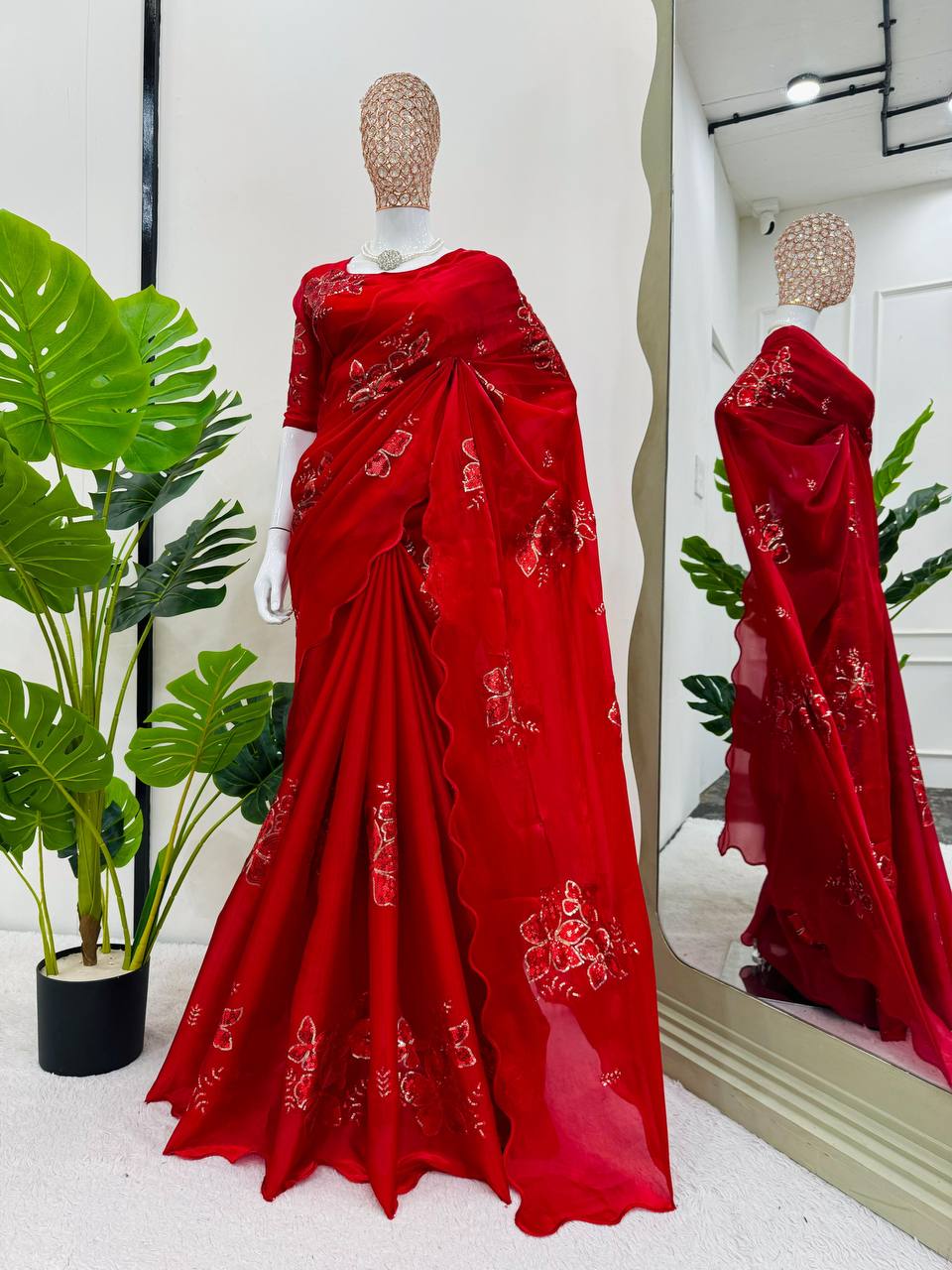 Red Jimmy Chu Sequnce Work Saree