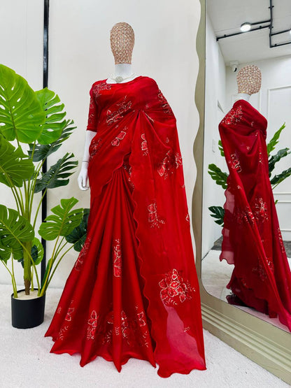 Red Jimmy Chu Sequnce Work Saree