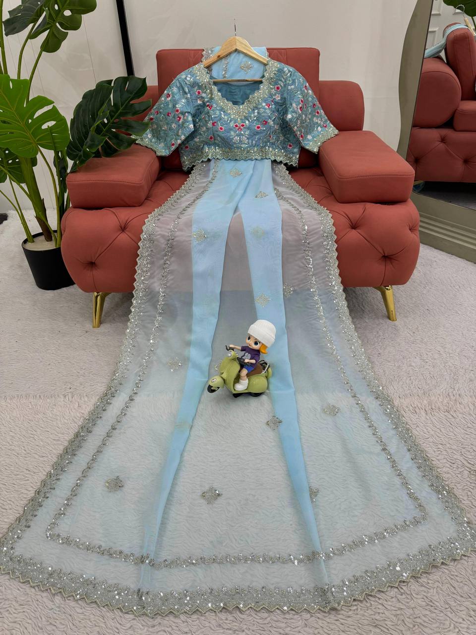 Sky Blue Tibby Silk Saree