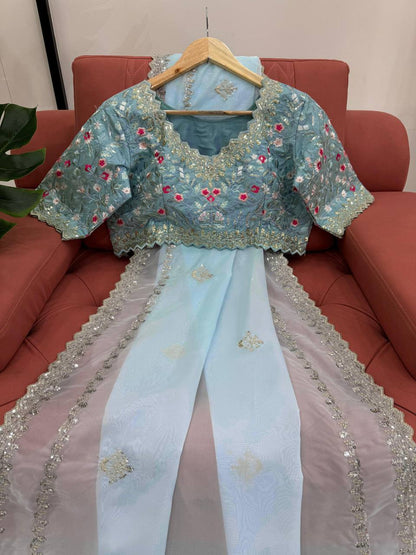 Sky Blue Tibby Silk Saree